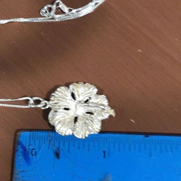 Necklace, Hibiscus Flower Sterling Silver Pendant, 18", NEW, Handmade, Artisan - Picture 4 of 5